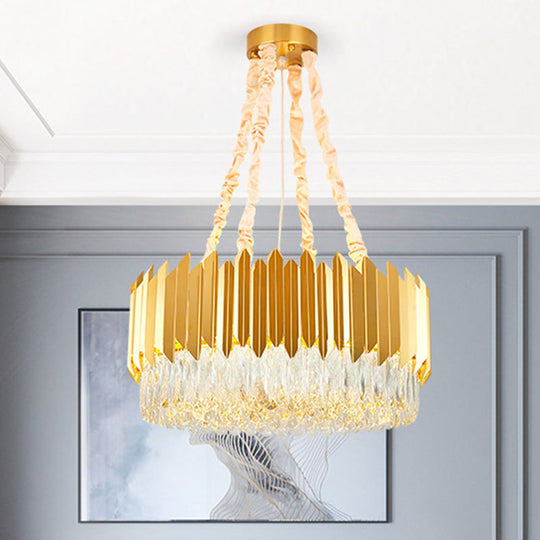 Modern Gold Round Chandelier - 19.5/23.5 Wide Crystal Block Design 6/10 Heads Hanging Ceiling Light