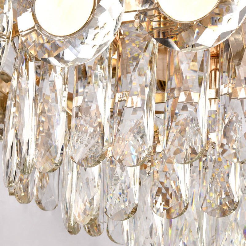 Lustre contemporain à tambour en laiton avec facettes en cristal - Plafonnier suspendu à 9 lumières