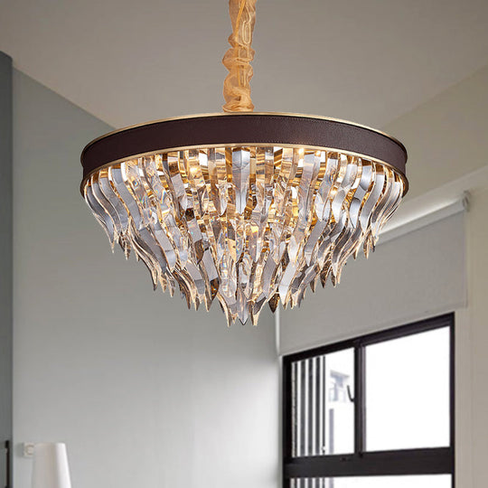 Lustre suspendu contemporain en cristal profilé en forme de cône - Suspension à 11 têtes marron