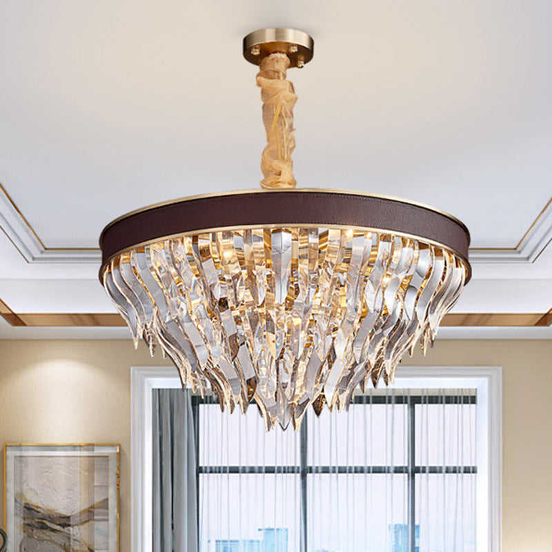 Lustre suspendu contemporain en cristal profilé en forme de cône - Suspension à 11 têtes marron