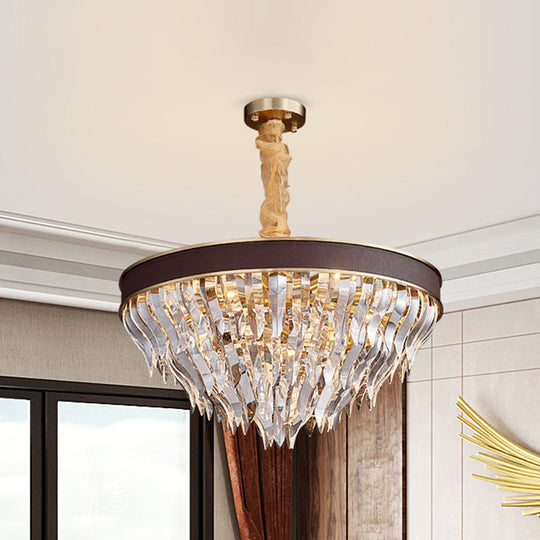 Contemporary Cone-Shaped Crystal Pendant Chandelier - 11 Brown Suspension Lights