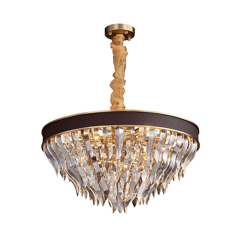 Lustre suspendu contemporain en cristal profilé en forme de cône - Suspension à 11 têtes marron