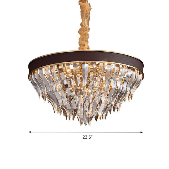 Lustre suspendu contemporain en cristal profilé en forme de cône - Suspension à 11 têtes marron