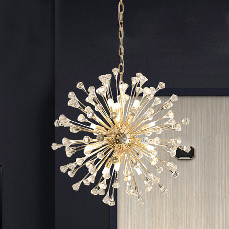 Modern Gold Crystal Beaded Sputnik Pendant Light - 12 Hanging Crystals