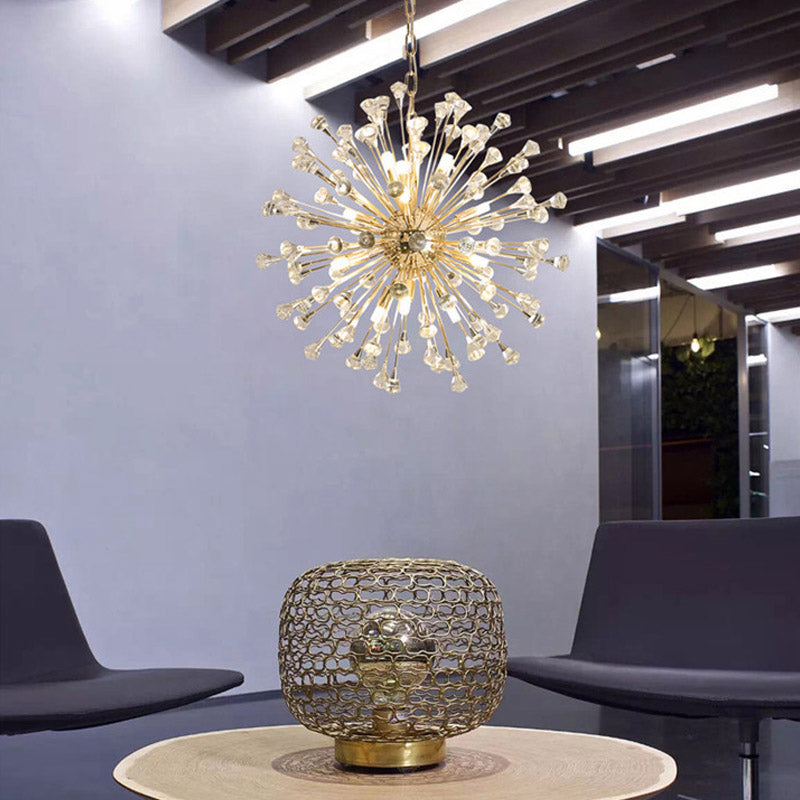 Modern Gold Crystal Beaded Sputnik Pendant Light - 12 Hanging Crystals