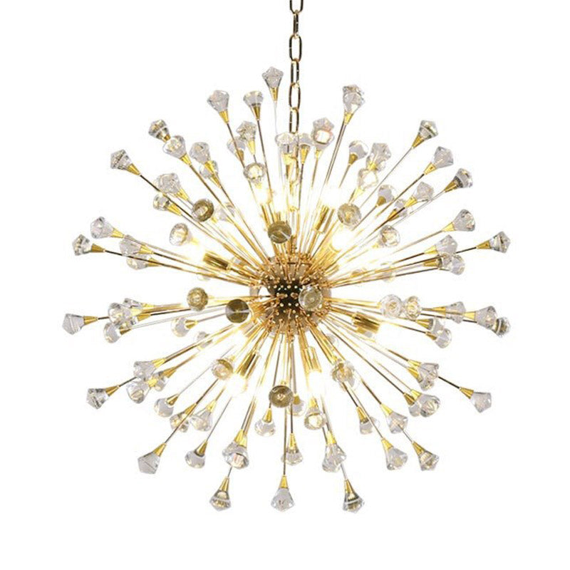 Modern Gold Crystal Beaded Sputnik Pendant Light - 12 Hanging Crystals