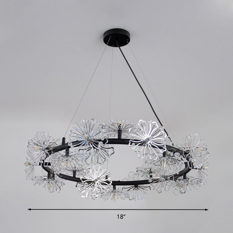 Lustre contemporain à 15 têtes en perles de cristal : lampe suspendue de salon Flower en noir