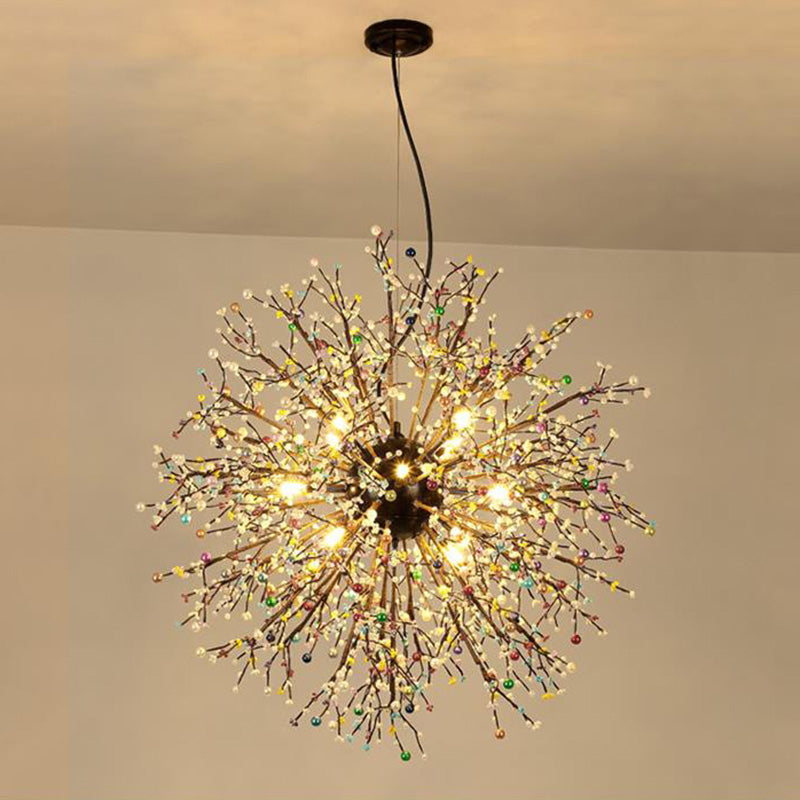 Modern Crystal Beaded Starburst Chandelier - 8/12 Lights White/Red & Green 23.5/31.5 Wide