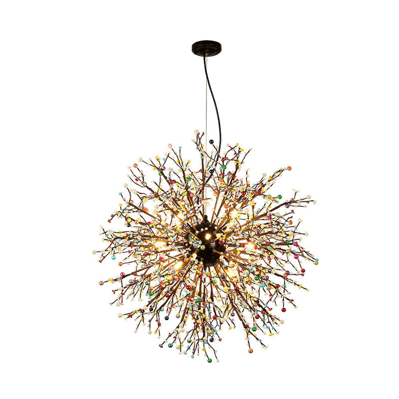 Modern Crystal Beaded Starburst Chandelier - 8/12 Lights White/Red & Green 23.5/31.5 Wide