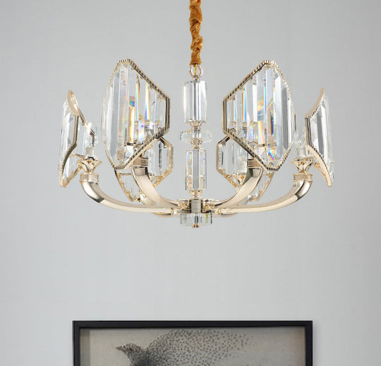 Simplistic Sputnik Chandelier: 6-Headed Crystal Pendant In Gold