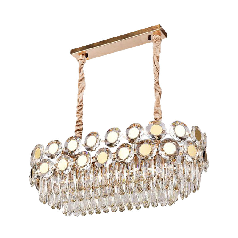 12-Head Gold Suspension Lighting Fixture: Oval Faceted Crystal Island Pendant Postmodern Design