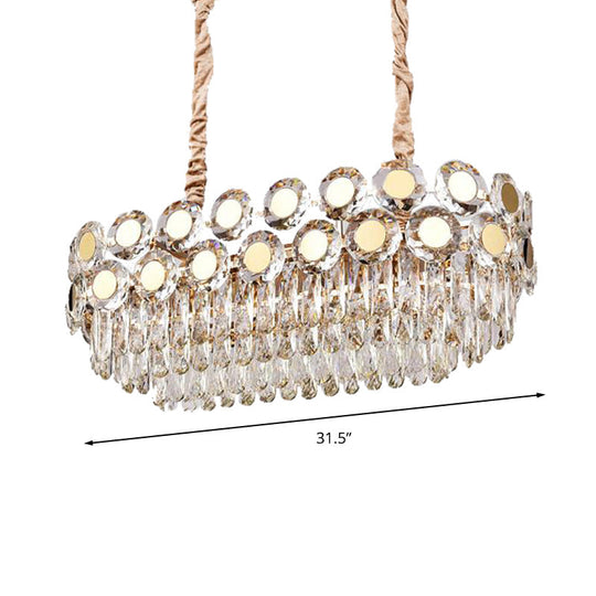 12-Head Gold Suspension Lighting Fixture: Oval Faceted Crystal Island Pendant Postmodern Design