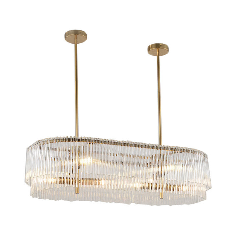 12-Light Brass Crystal Rod Island Chandelier For Modern Dining Room