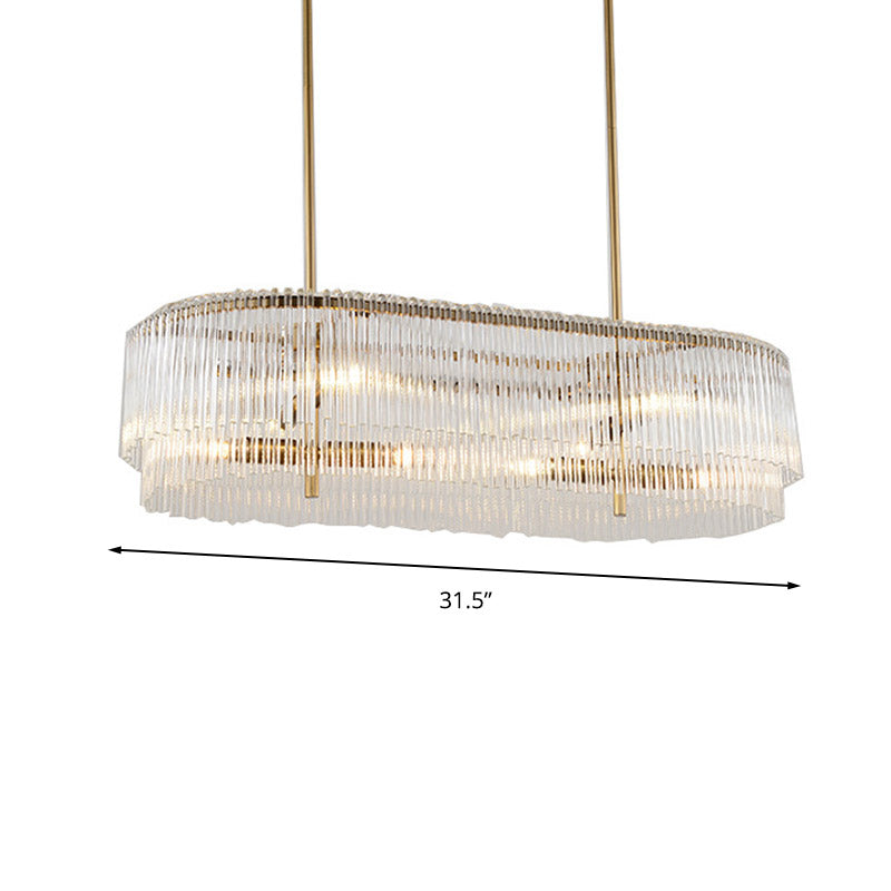 12-Light Brass Crystal Rod Island Chandelier For Modern Dining Room