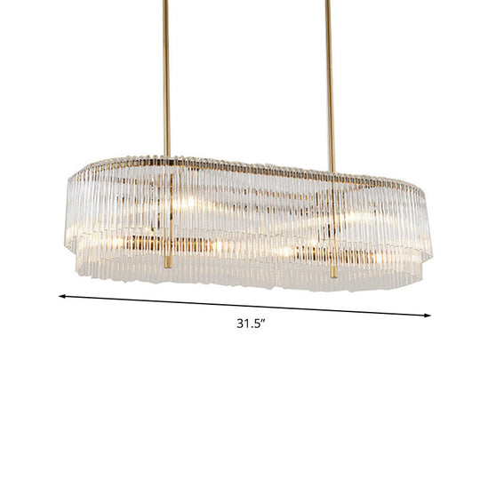 12-Light Brass Crystal Rod Island Chandelier For Modern Dining Room