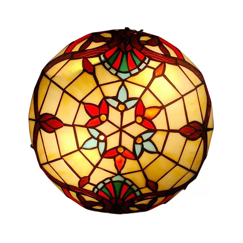 Baroque Stained Glass Ceiling Light With Jewel Decoration - Flush Mount Bowl Shade