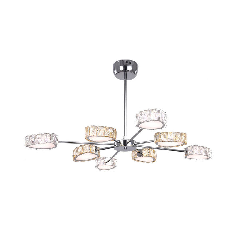 8-Light Triangle Crystal Ceiling Chandelier In Chrome With Warm/White Lighting - Simple & Elegant