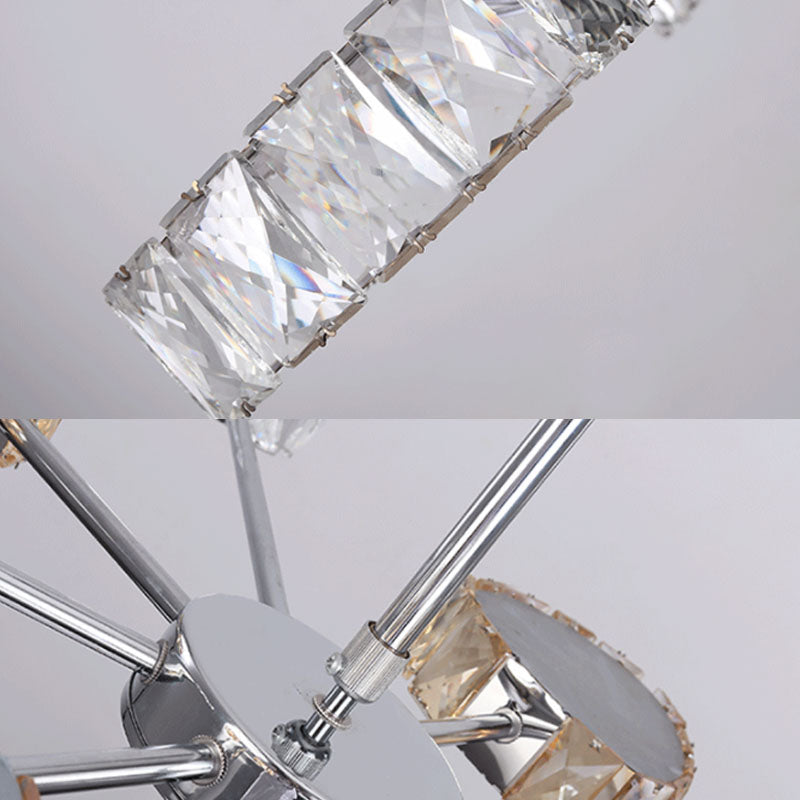 8-Light Triangle Crystal Ceiling Chandelier In Chrome With Warm/White Lighting - Simple & Elegant