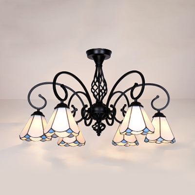 Semi Flush Tiffany Lighting With Curved Arm - Choose From 3 5 Or 6 Lights Stained Glass In White