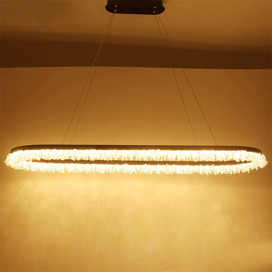 Lustre LED ovale en cristal marron avec suspension pour un éclairage contemporain en lumière chaude/blanche/naturelle