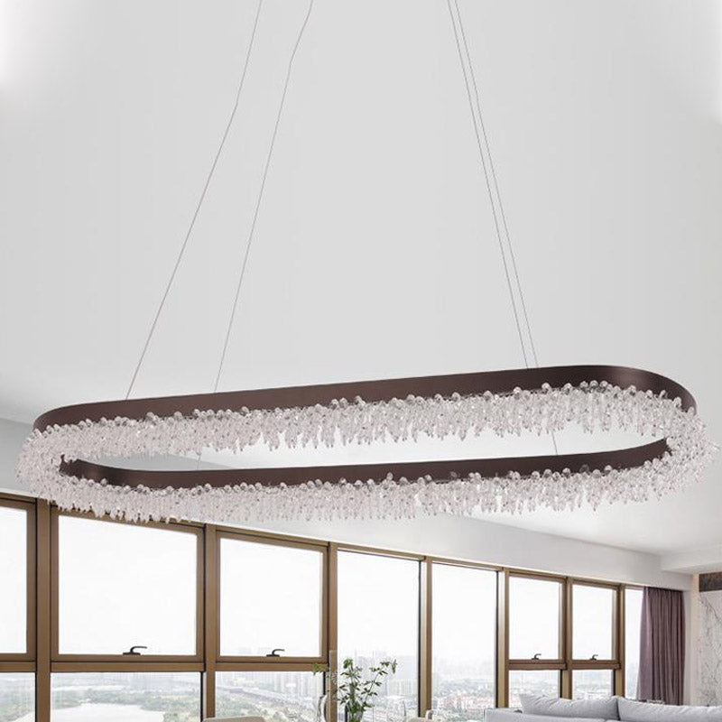 Lustre LED ovale en cristal marron avec suspension pour un éclairage contemporain en lumière chaude/blanche/naturelle