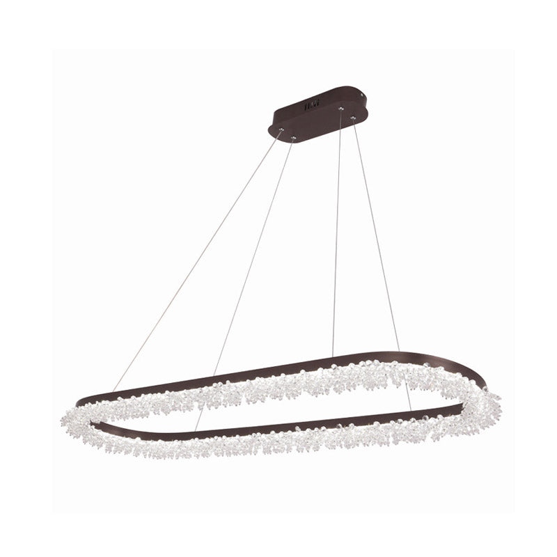 Lustre LED ovale en cristal marron avec suspension pour un éclairage contemporain en lumière chaude/blanche/naturelle