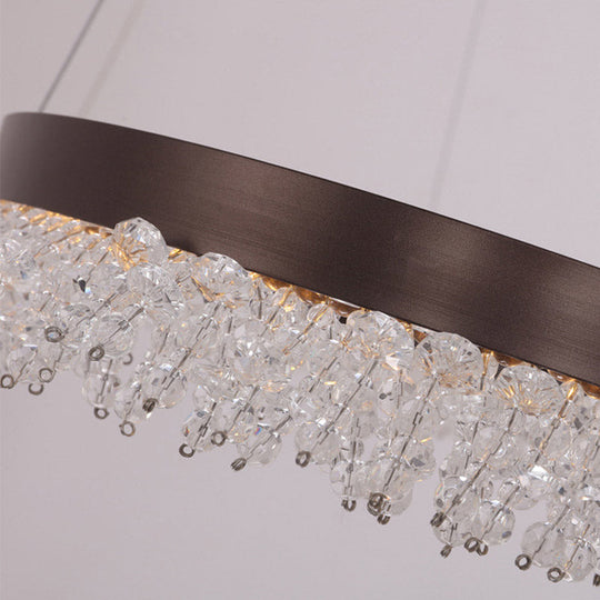 Lustre LED ovale en cristal marron avec suspension pour un éclairage contemporain en lumière chaude/blanche/naturelle