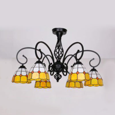 Semi Flush Tiffany Lighting With Curved Arm - Choose From 3 5 Or 6 Lights Stained Glass In White