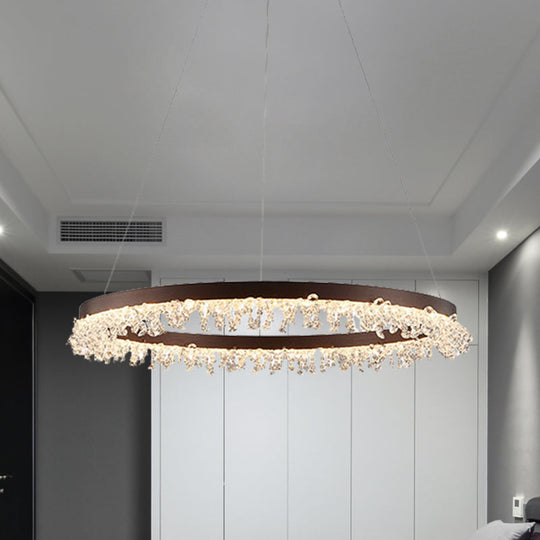 Kit de suspension à anneau à LED en cristal de style simple avec perles marron, 16"/23,5" de large