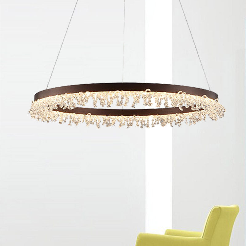 Kit de suspension à anneau à LED en cristal de style simple avec perles marron, 16"/23,5" de large