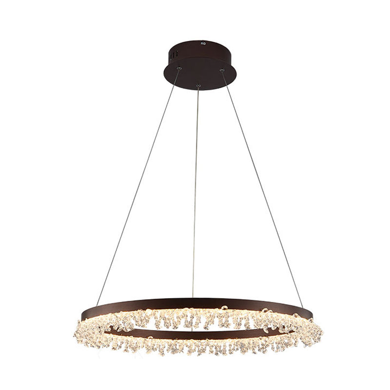 Kit de suspension à anneau à LED en cristal de style simple avec perles marron, 16"/23,5" de large