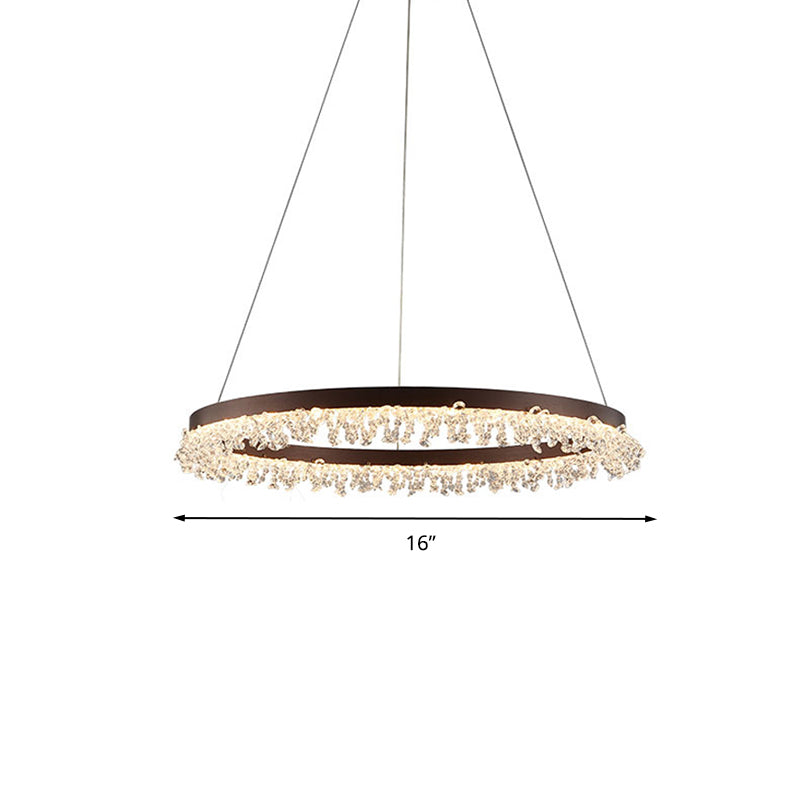 Crystal Beaded Ring Pendant Light Kit With Brown Led Chandelier - Simple Style Available In 16/23.5