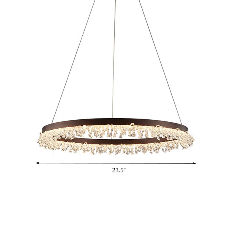 Crystal Beaded Ring Pendant Light Kit With Brown Led Chandelier - Simple Style Available In 16/23.5