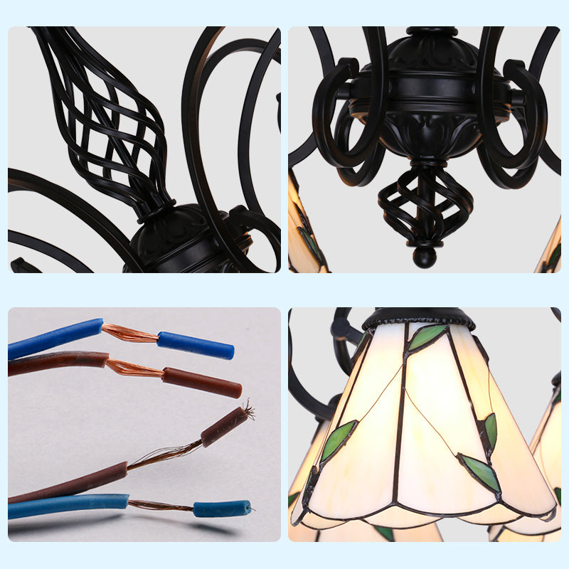 Semi Flush Tiffany Lighting With Curved Arm - Choose From 3 5 Or 6 Lights Stained Glass In White