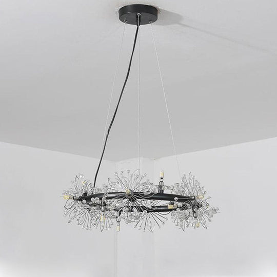 Minimalist Black Circle Crystal Beaded Chandelier: 20.5/26/34 Wide Led Ceiling Lamp