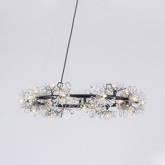 Minimalist Black Circle Crystal Beaded Chandelier: 20.5/26/34 Wide Led Ceiling Lamp