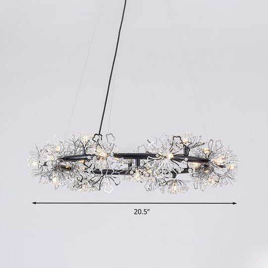 Lustre LED noir minimaliste - Lampe suspendue circulaire en perles de cristal, 20,5"/26"/34" de large