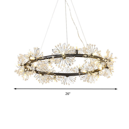 Minimalist Black Circle Crystal Beaded Chandelier: 20.5/26/34 Wide Led Ceiling Lamp