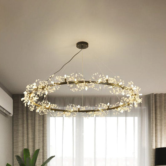 Lustre LED noir minimaliste - Lampe suspendue circulaire en perles de cristal, 20,5"/26"/34" de large