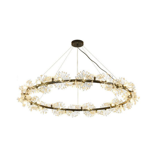 Lustre LED noir minimaliste - Lampe suspendue circulaire en perles de cristal, 20,5"/26"/34" de large