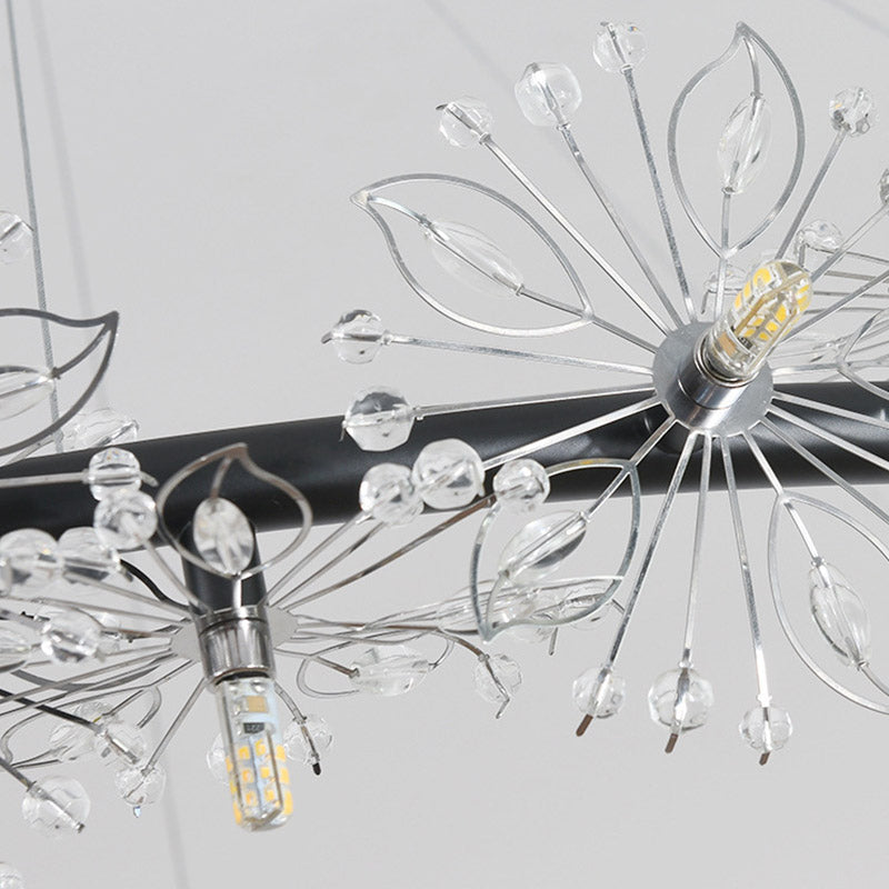 Minimalist Black Circle Crystal Beaded Chandelier: 20.5/26/34 Wide Led Ceiling Lamp