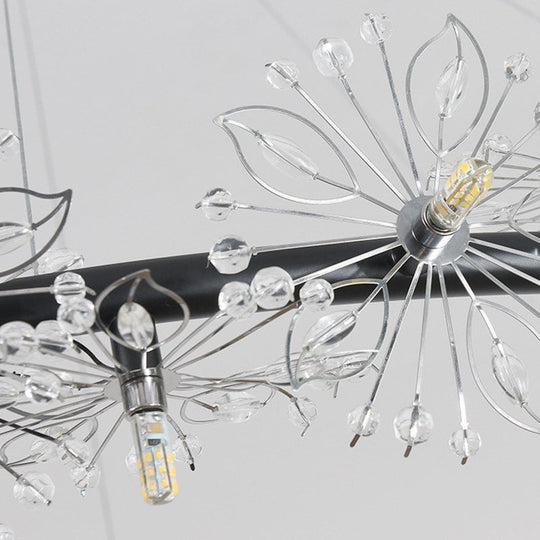 Minimalist Black Circle Crystal Beaded Chandelier: 20.5/26/34 Wide Led Ceiling Lamp