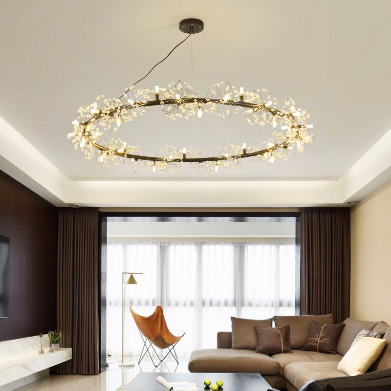 Minimalist Black Circle Crystal Beaded Chandelier: 20.5/26/34 Wide Led Ceiling Lamp / 34