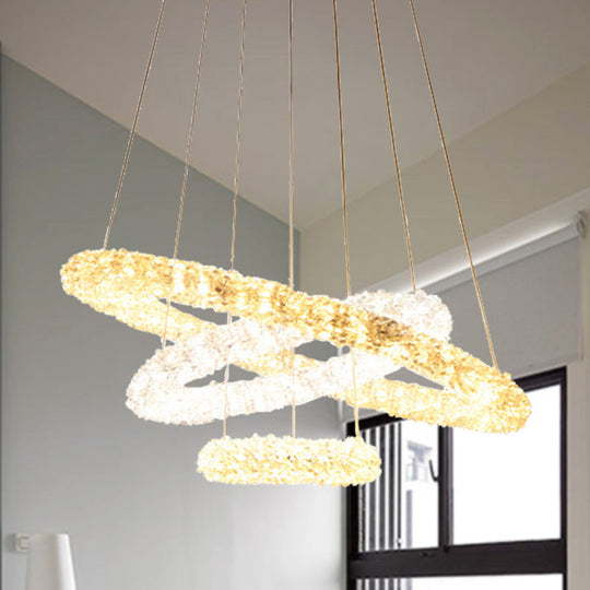 Chrome Led Crystal Beaded Pendant Light - Modern Chandelier Lamp (Warm/White/Natural Light) / Warm