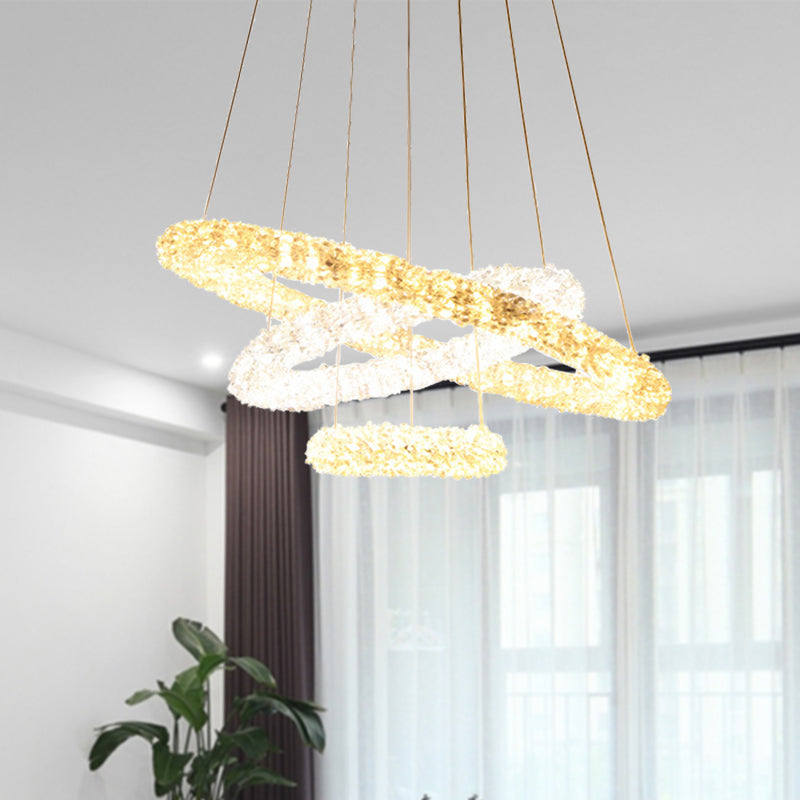 Lustre LED chromé : luminaire suspendu simple en perles de cristal, lumière chaude/blanche/naturelle