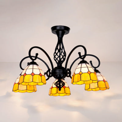 Semi Flush Tiffany Lighting With Curved Arm - Choose From 3 5 Or 6 Lights Stained Glass In White