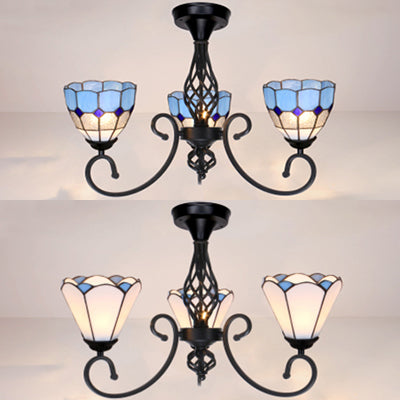 Semi Flush Tiffany Lighting With Curved Arm - Choose From 3 5 Or 6 Lights Stained Glass In White