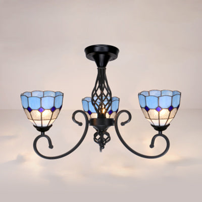 Semi Flush Tiffany Lighting With Curved Arm - Choose From 3 5 Or 6 Lights Stained Glass In White