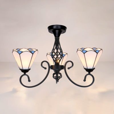 Semi Flush Tiffany Lighting With Curved Arm - Choose From 3 5 Or 6 Lights Stained Glass In White