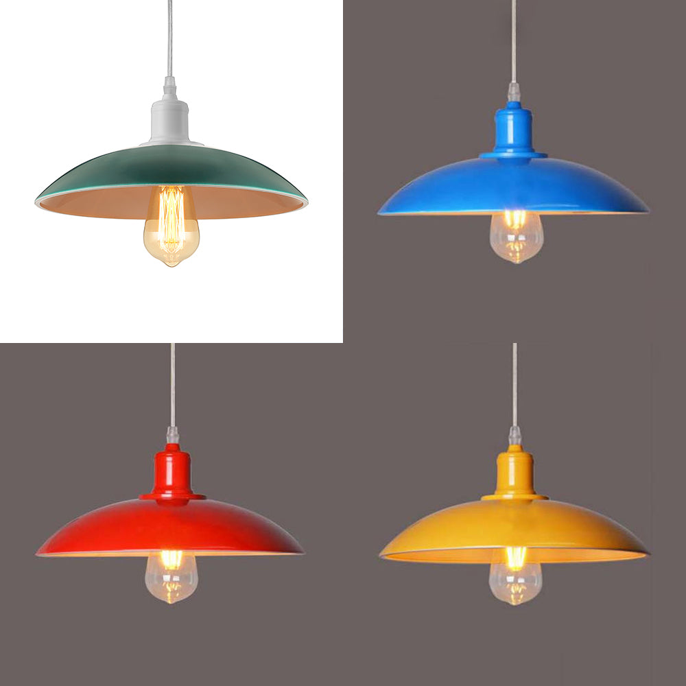 Vintage Metal Saucer Shade Pendant Ceiling Light: Green/Red, Stylish 1-Light Fixture for Table